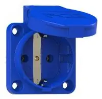 Розетка встраиваемая типа Schuko 16А/250V/2P+E/IP54 50x50 подключение сзади, синяя, никелированные к в Москве Розетка встраиваемая типа Schuko 16А/250V/2P+E/IP54 50x50 подключение сзади, синяя, никелированные к - foto